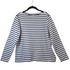 Uniqlo Tee Shirt Classic Black White Striped Long Sleeve Boat Neck Womens Large